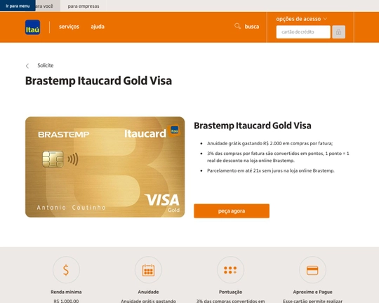 Cartão de crédito Brastemp Itaucard Gold Visa Logo