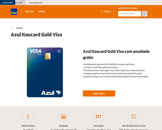 Cartão de crédito Azul Itaucard Gold Visa Logo