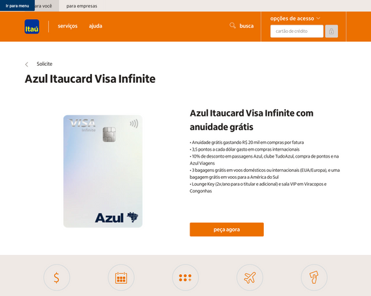 Cartão de crédito Azul Itaucard Visa Infinite