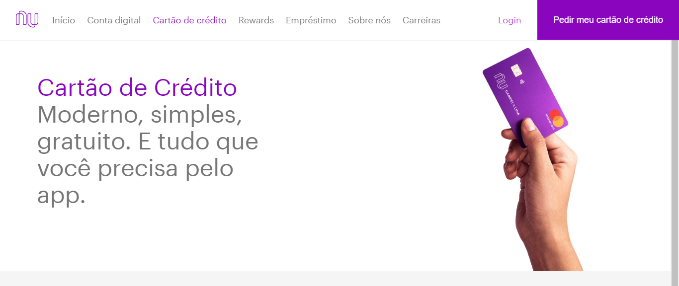 Cartão de Crédito e Débito Nubank 100% digital para facilitar a vida